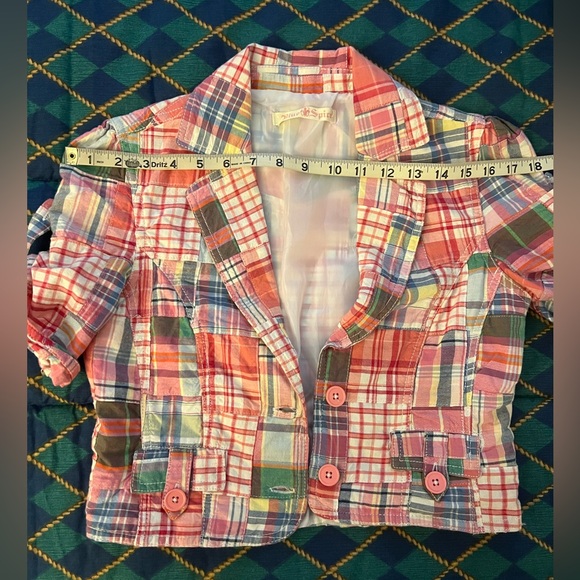 Juniors Plaid Pink Multicolored Small Shrug Jacket - Picture 7 of 10
